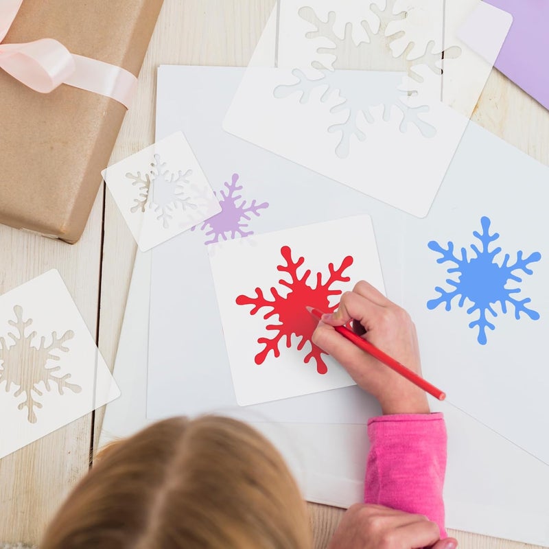 krastmon Snow Stencil, 8 PCS Different Size Snow Stencils, Snow Template Stencil, Large Snow Stencil for Spray Painting, Painting Template for Fabric Walls Arts Paper - Image 3
